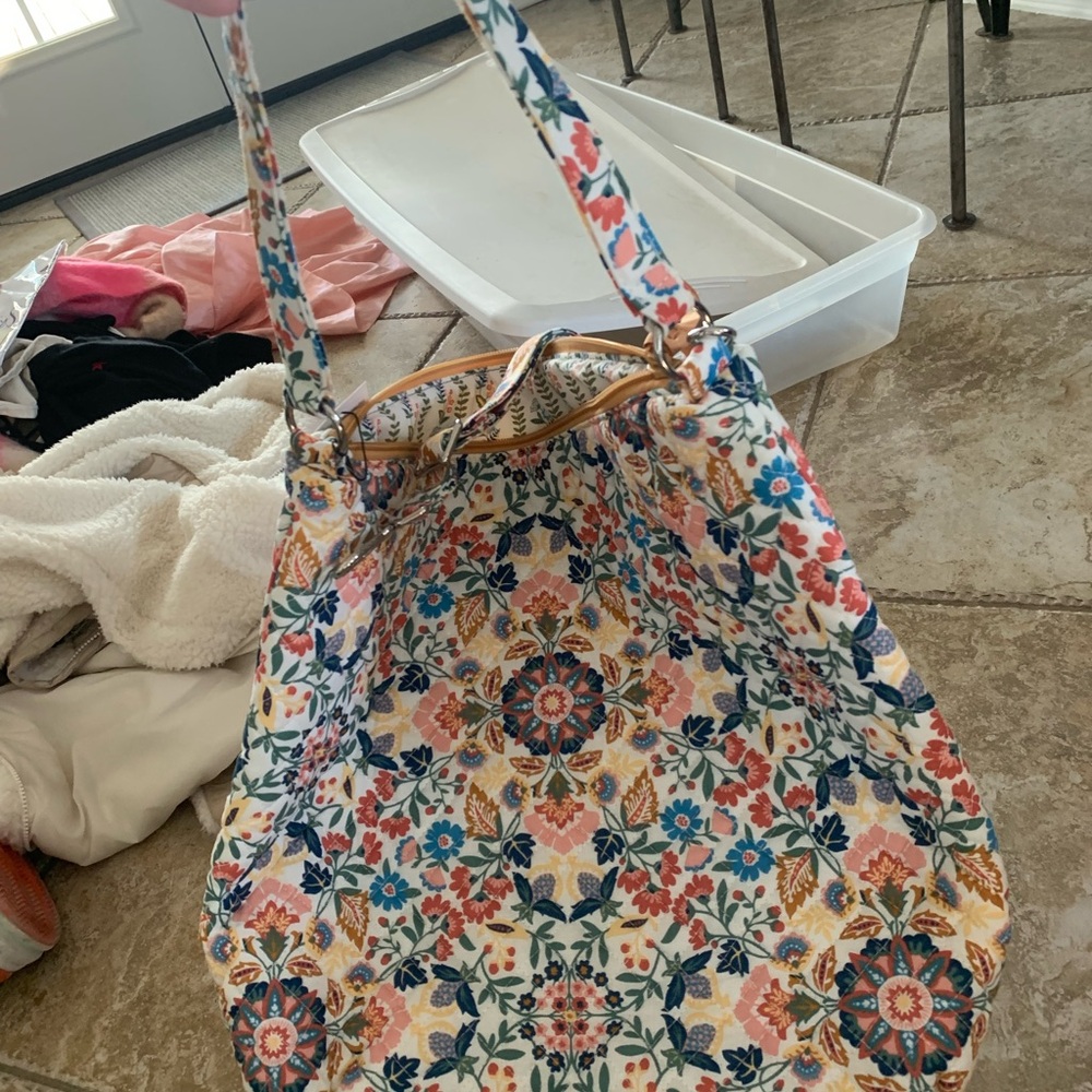 Vera Bradley Blue and Red Shoulder Bag with Floral Design